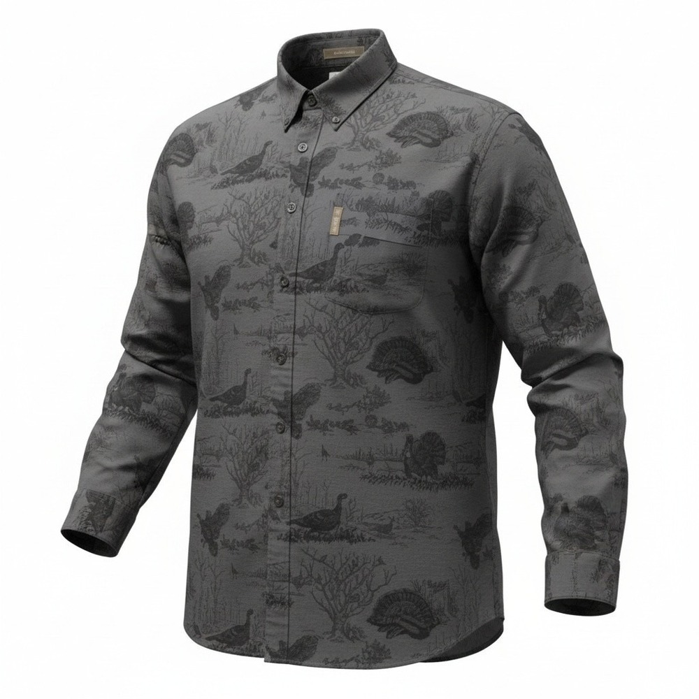 Columbia River Lodge Turkey Hunting Shirt Mens Medium Gray Wildlife Corduroy